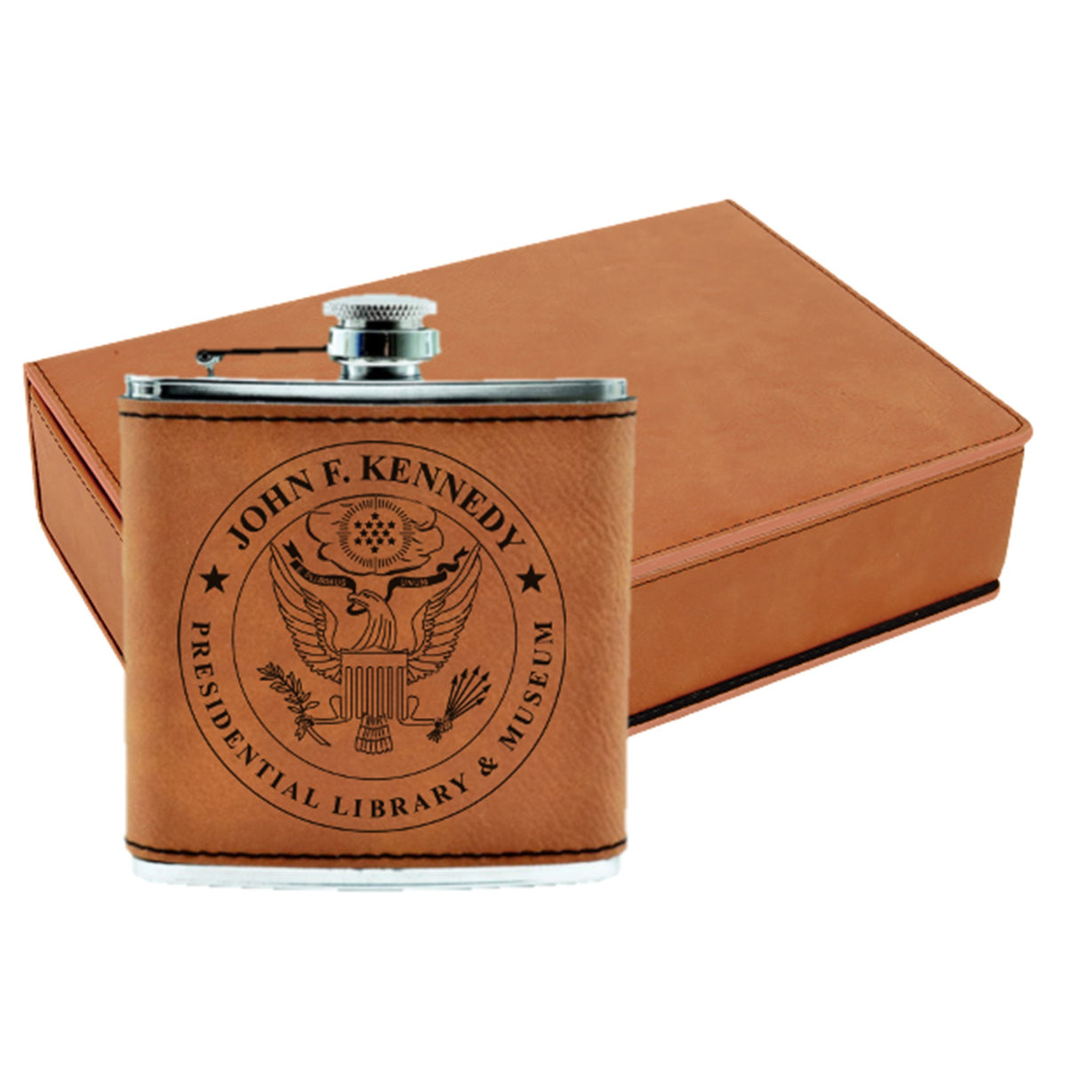 LEATHER FLASK SET PRESIDENTIAL SEAL