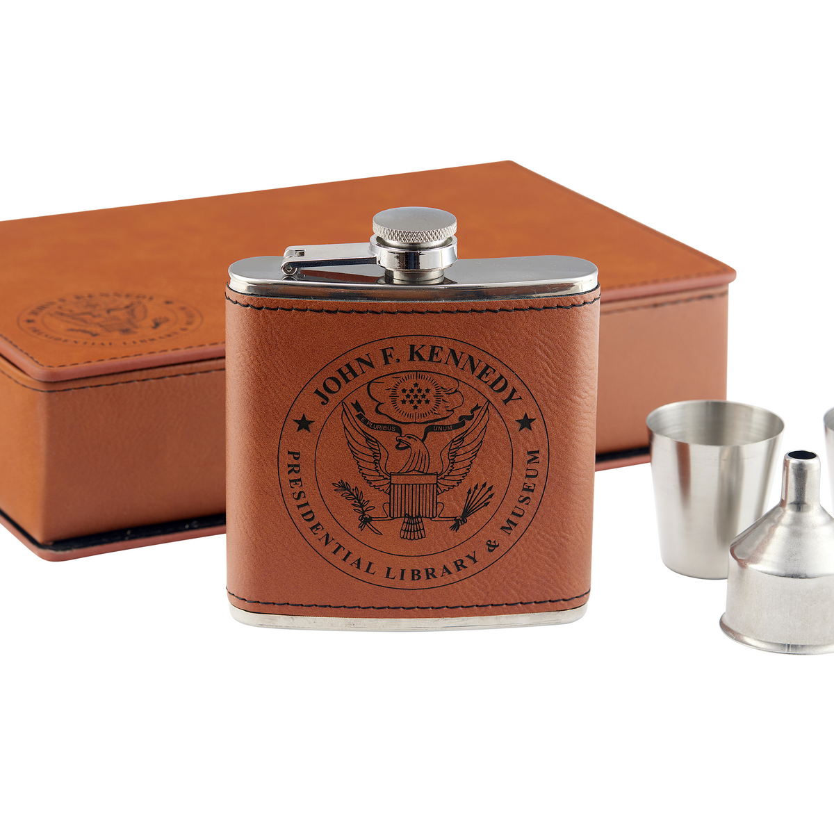 Presidential Seal Leather Flask Gift Set